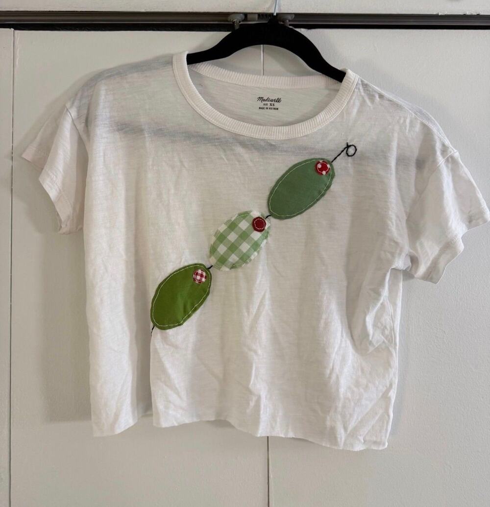 OOAK Hand Stitched Martini Olives Tee XS